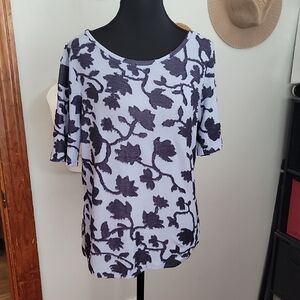 LOFT Short Sleeve Top Light Blue  Navy Floral